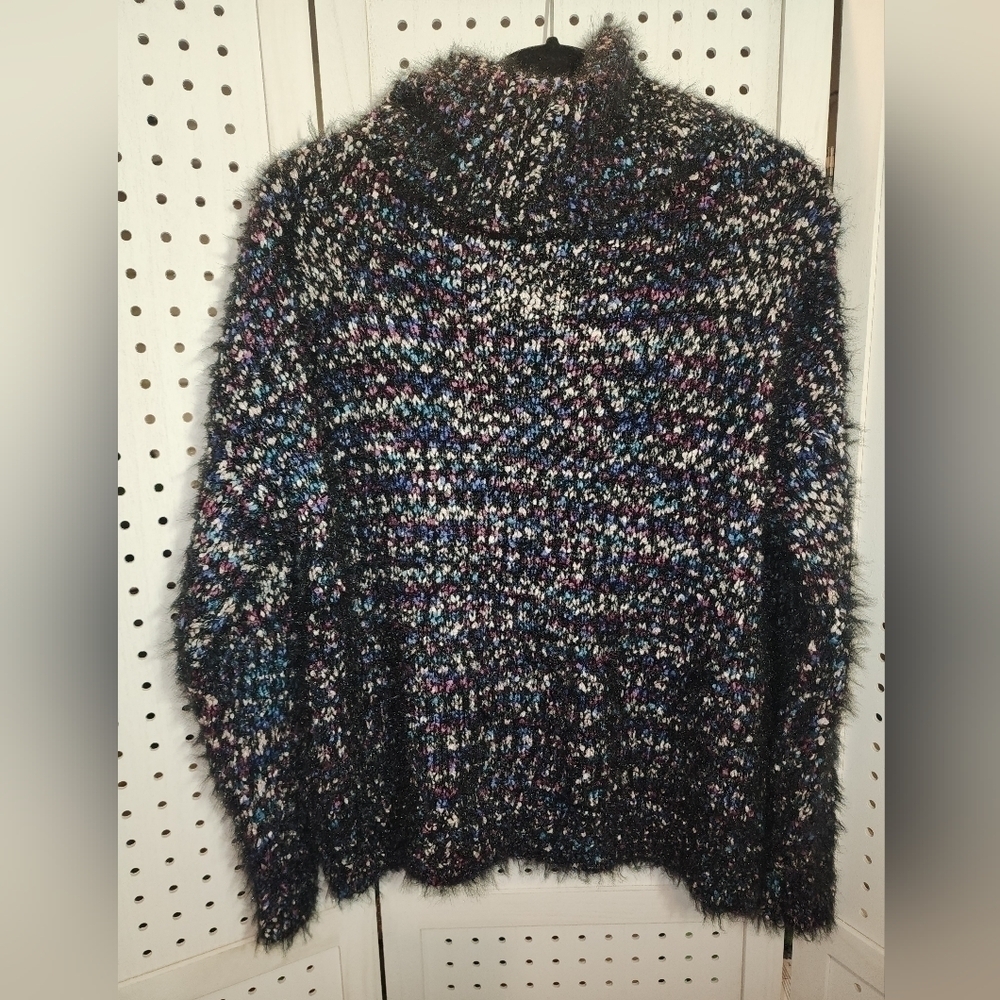 Philosophy Large Multicolor Fuzzy Cowl Turtleneck Sweater - Picture 4 of 5